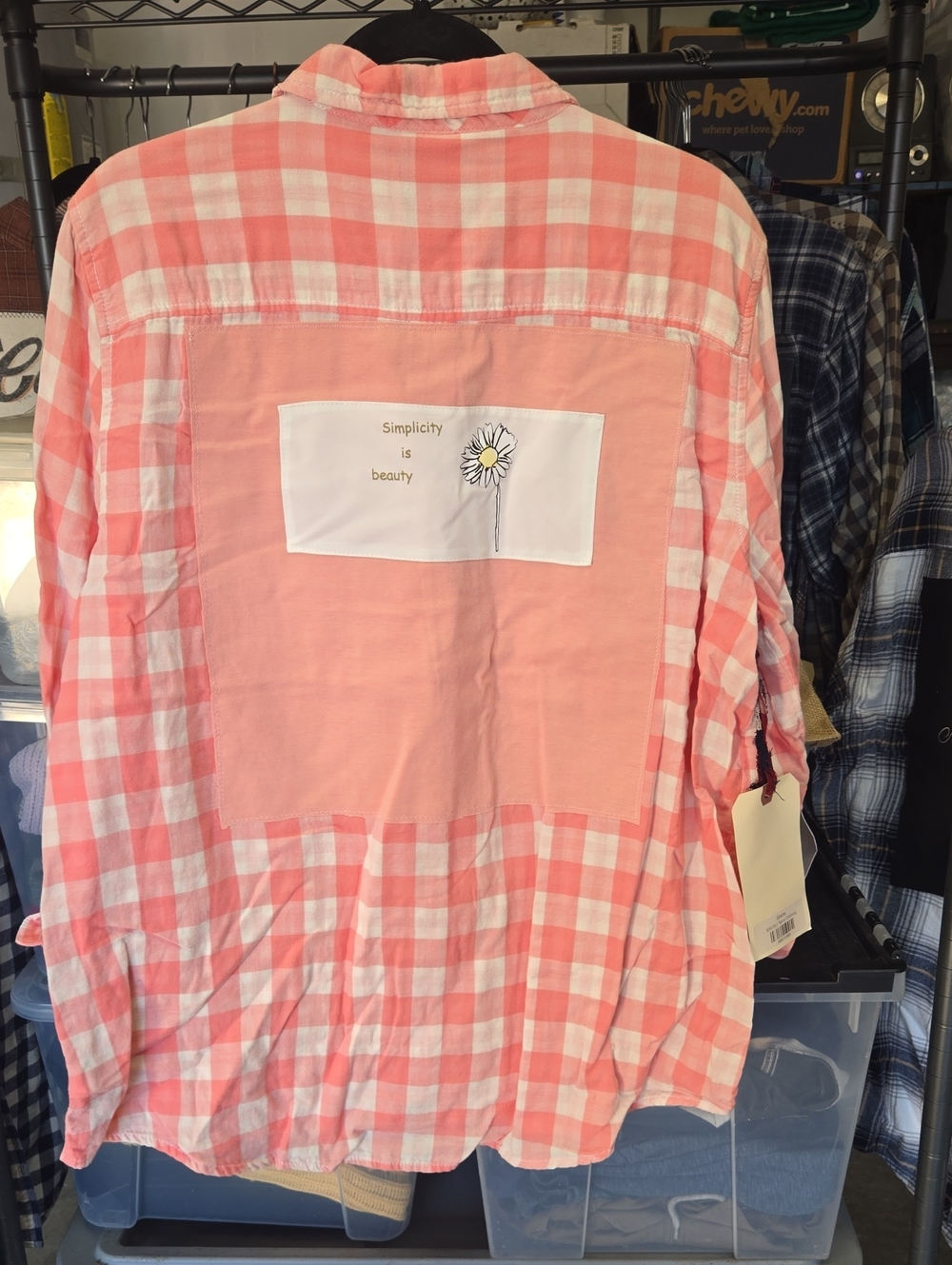 G.H. Bass & Co. Pink and White Plaid Button-Down Shirt with Daisy Patch